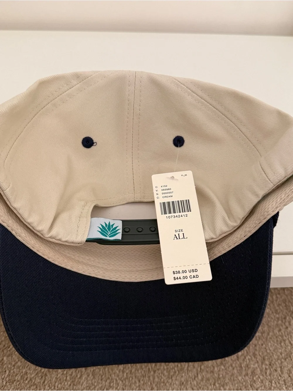New!! With tags Anthropologie Two-Tone Navy and Cream Baseball Hat